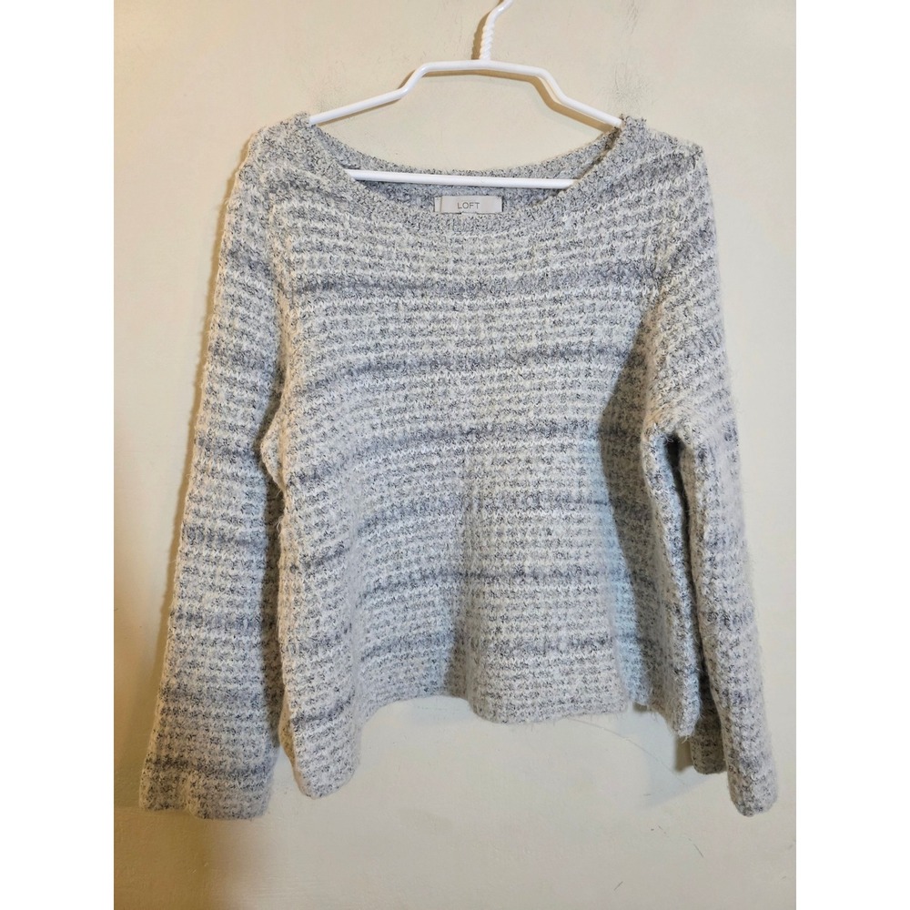 Loft Grey Striped Alpaca Mohair Blend Knit Sweater XL 386531